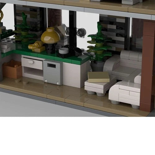 MOC Winter Village Ski Lodge with Interior Building Blocks Set 2032 Pieces DIY