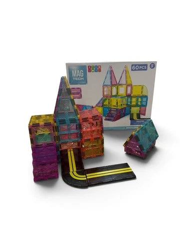 Mag Tech Magnetic Building-blocks -60 Piece Set - Pastel Colors-stem Toy- Ages 3