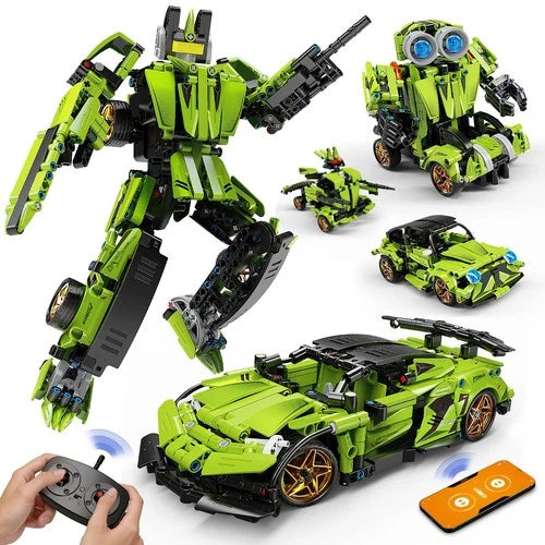 5-in-1 STEM Building Blocks Kit, RC Sports Car and Transform Robot