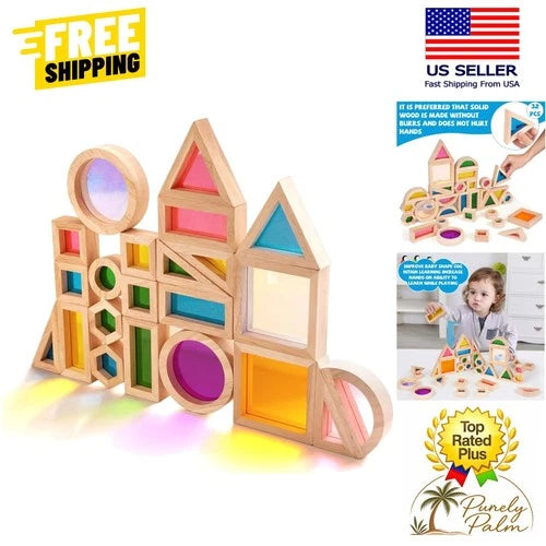 Colorful Wooden Rainbow Building Blocks Set - 32 Durable Pieces for Learning Fun