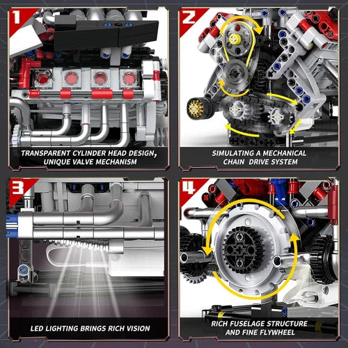 V8 Engine Model Kit That Run, 8-Cylinder Car Engine Building Blocks Set, Build