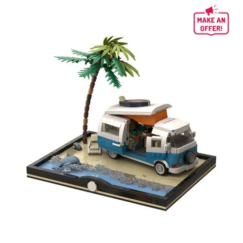 Small Camper with Interior and Beach Pedestal Scene 962 Pieces Vehicle Display