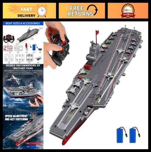 Remote Control Warship Boat for Kids 8-12, 16" High Speed Military Ship, 2 Batte