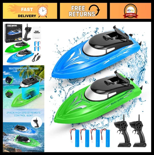 2PACK Remote Control Boats for Kids & Adults, 10km/h High Speed RC Boats, Fast f