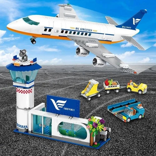 City Passenger Airplane Building Set w- LED Light, 901 PCS Plane Building Blocks
