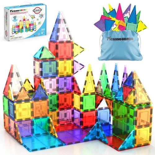 100PC Magnetic Building Tiles Set, Clear 3D Blocks for Kids 3+, STEM Educational