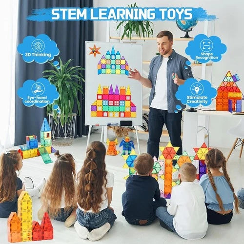 Magnetic Tiles - 100 Pieces Magnetic Blocks for Kids, Magnet Tiles Building B...