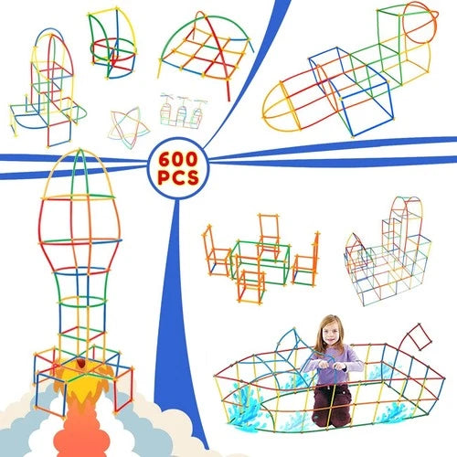 600Pcs STEM Building Toy Set - Interlocking Straw Constructor Blocks for Kids 3-