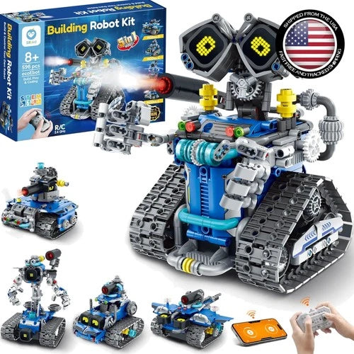 Remote-Controlled 5-in-1 STEM Robot Kit - 596 Pieces for Creative Kids Aged 8-14