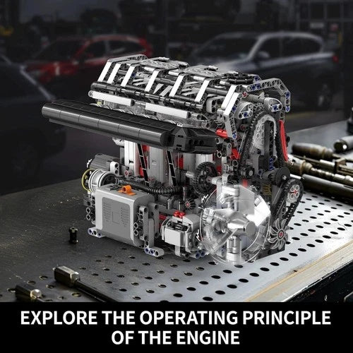 Mould King 10087 Technic Motorized Car Engine V8 Motor Building Blocks Brick Set
