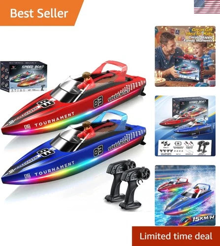 Double RC Boat Set - Fast 15 KPH Waterproof Racing Boats with LED Lights