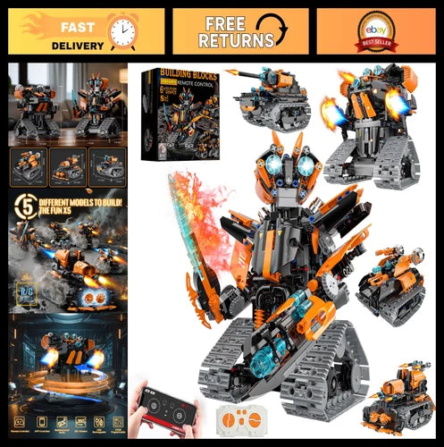 STEM Building Toys 5-in-1 Robot Kit for Kids 6-14, Remote & App Controlled Tank