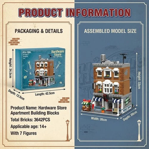 Hardware Store Building Blocks Set 3642 PCS City Modular Apartment 7 Minifigures