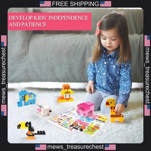 Animal Building Blocks Set, 122 Pieces, Creative STEM Toy for Kids