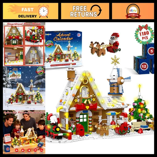 Gingerbread House Building Block Set with Lights - 2026 Advent Calendar Fun