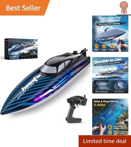 Exciting 30KMH Remote Control Boat with Colorful LED Lights & Low Battery Alerts