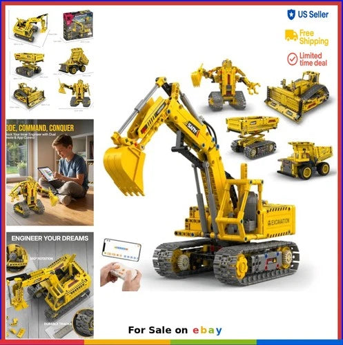 STEM Robot Building Kit 555 Pieces Remote Control Excavator Coding Set for Kids