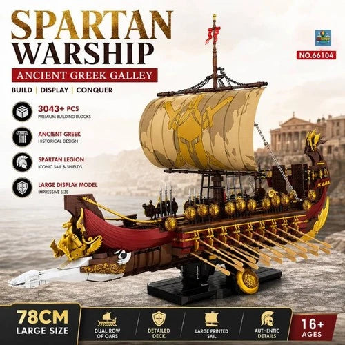 Large Spartan Warship Ancient Greek Galley Building Blocks 3043 PCS Bricks Set