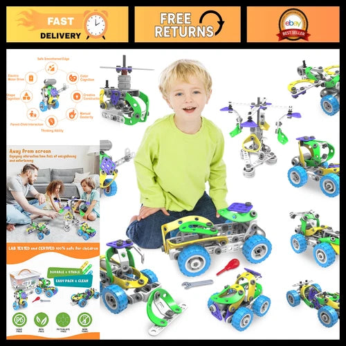 107Pcs Motorized Erector Set - STEM Building Toys for Kids 4-8, Engineering Kit,