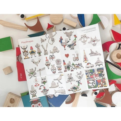Miller Goodman PlayShapes 74 Piece Wooden Building Blocks Set with Storage Bag