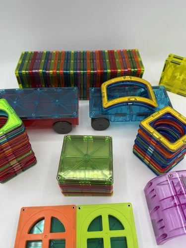 Large Magnetic Building Tiles Lot Squares Triangles Windows Cars Excellent