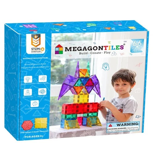 MEGAGONTILES 66PCS Magnetic Tiles Set Building Blocks Kids Ages 3-8