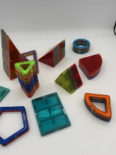 Large Magnetic Building Tiles Lot Squares Triangles Windows Cars Excellent