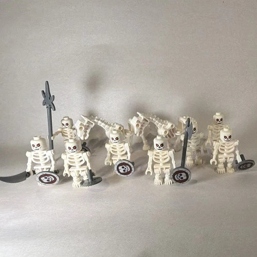 LEGO Castle Skeleton Minifigure & Skeleton Horse Lot of 13w/ Weapons Accessories