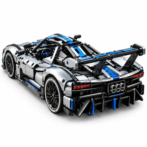 KAVOWORLD 3526PCS 1:8 Silver Blue Sports Car Building Blocks Model Toy Kit
