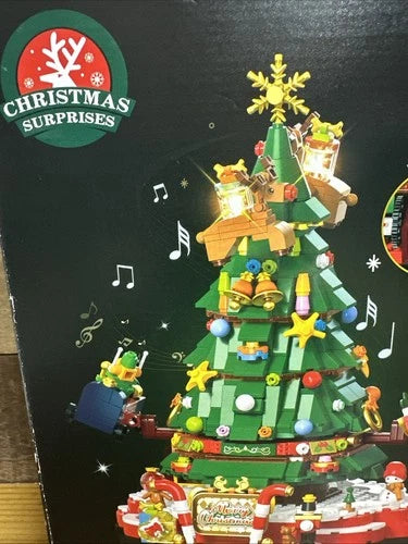 Rotating Music Box Christmas Tree Building Blocks Set New In Box