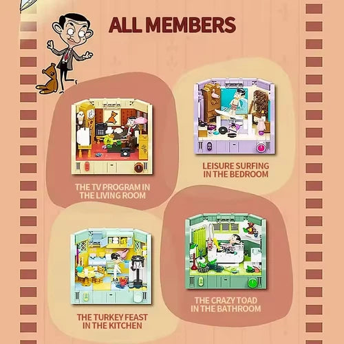 4 IN 1 Mr.Bean House Building Blocks Creative Anime Apartment Model Bricks