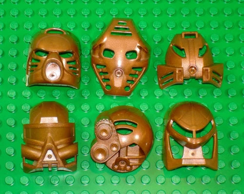 Rare PEARL GOLD & SILVER - All 12 Toa Mata Kanohi - Lego Bionicle Mask Set