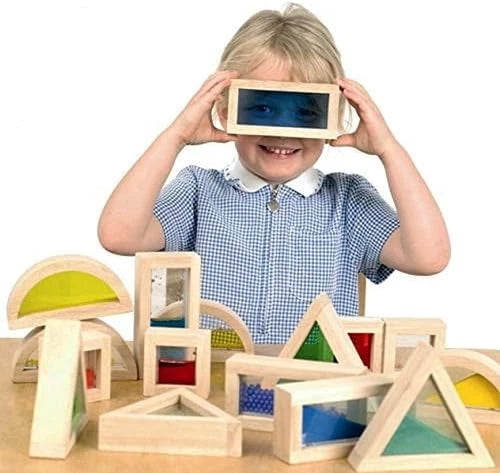 Large Wooden Building Blocks for Toddlers Baby Kids 16 Pcs Rainbow Blocks Geomet