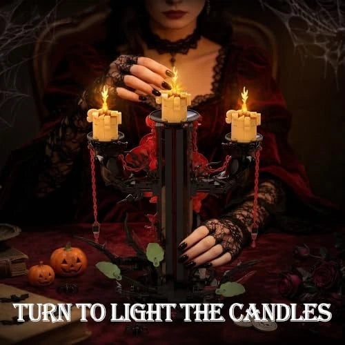 Gothic Rose Candelabra Building Blocks Set 917 Pieces Skeleton Hand Decor