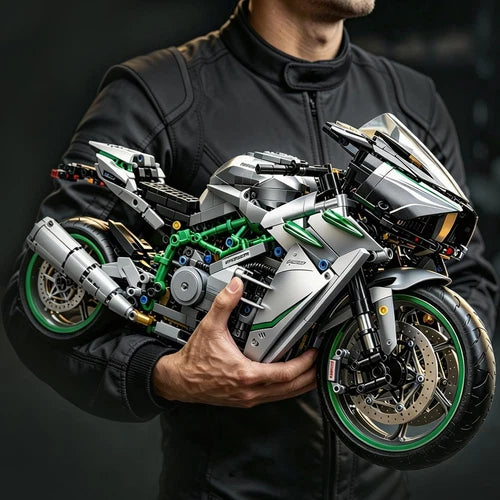 Motorcycle Building Blocks Set 1:5 Scale Model Kit with Suspension Brakes Rubber