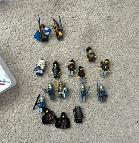 MEOW Castle Knight/Viking Minifigure Lot w/ Helmets Weapons Shields Capes
