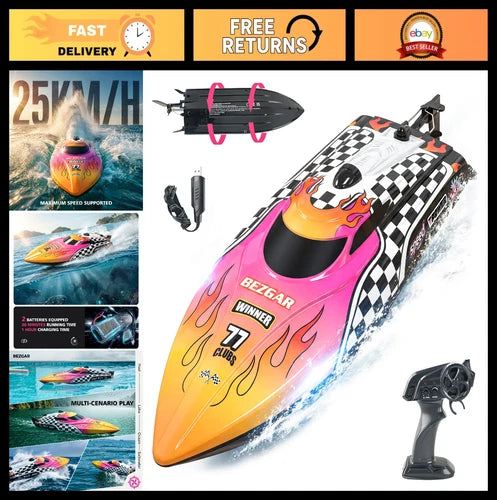 Fast Remote Control Boat 12" - 25 KPH Waterproof RC Speedboat for Kids & Adults,