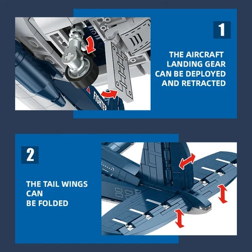 New F4U Corsair WW2 Fighter Plane Building Blocks Military Aircraft Set Unbrand