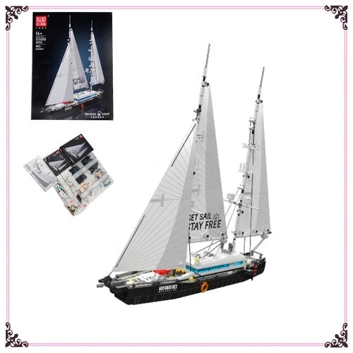 893+ Sailing Boat Assembly Twin-Masted Schooner Ship Model Building Blocks Kit