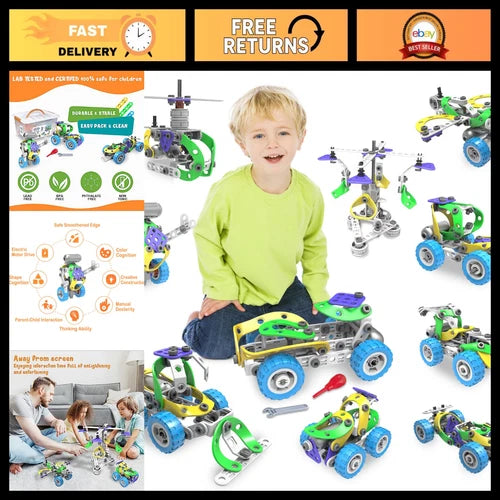 107Pcs Motorized Erector Set - STEM Building Toys for Kids 4-8, Engineering Kit,