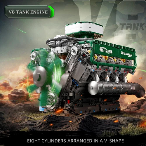 Mould King 10182 V8 Engine Double Turbo Eight Cylinder Green Building Block Toy
