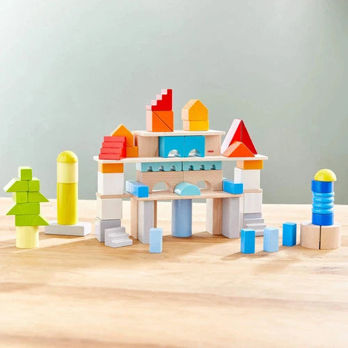 HABA Colored Wooden Building Blocks - 85 Piece Set