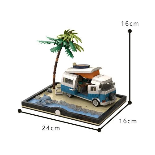 Small Camper with Interior and Beach Pedestal Scene 962 Pieces Vehicle Display