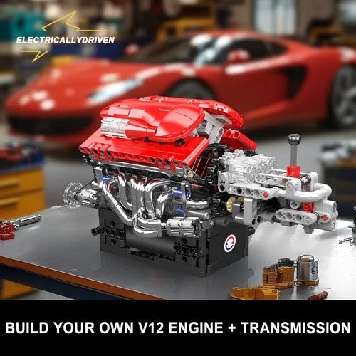 10226 V12 Engine Model Kit That Run, 12-Cylinder Supercar Engine Building Blo...