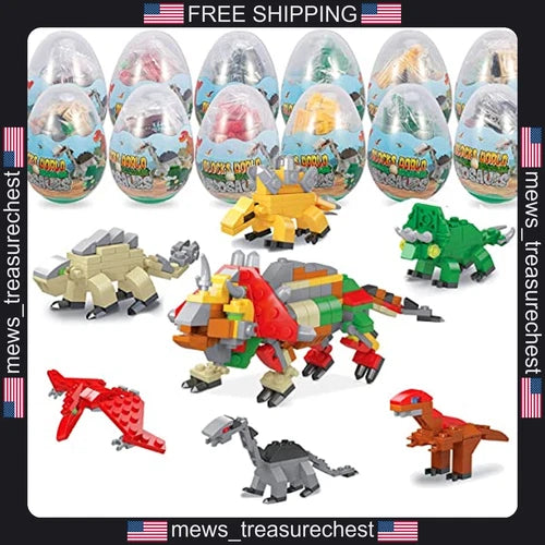 Dinosaur Building Blocks Set 12 Pack STEM Toys for Kids, 6-in-1 Construction