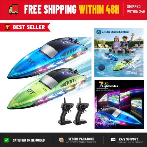 RC Boat for Kids - 2 Pack Remote Control Boats with LED Lights