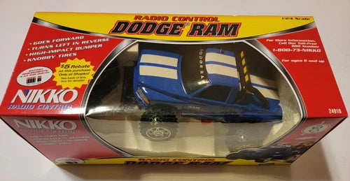Vintage Nikko 1/24 Blue White Dodge Ram 49 MHz R/C Truck Remote Control NIB