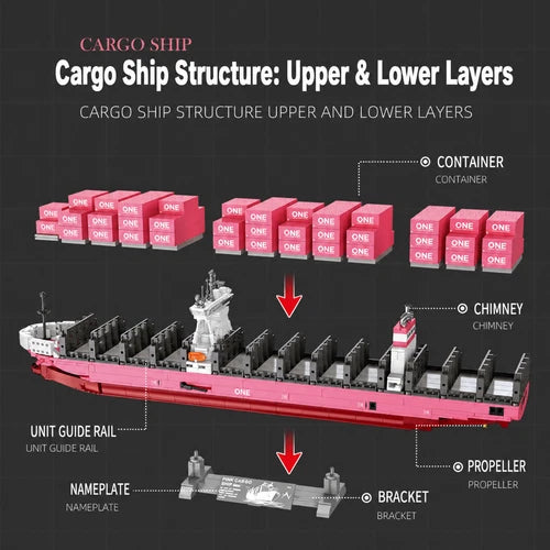 MOC Pink Cargo Ship 3D Bricks Container Boat Building Blocks 1446PCS gift