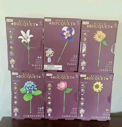 EvezBeadz Block Tech 6 MIB Set Sunflower Lily Pansy Cornflower Camellia Dahlia