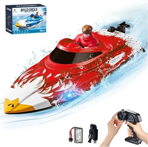 25KMH RC Remote Control Boat with LED Lights, Self-Righting, Low Battery Alert,